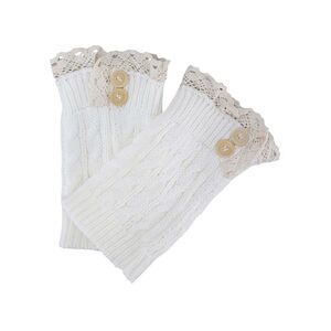 Ivory White Knit Boot Liner Leg Warmers With Lace Trim